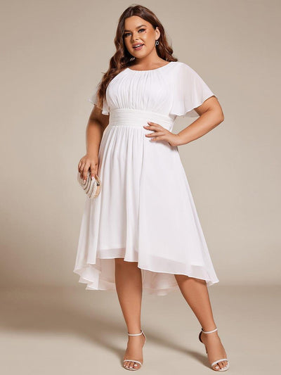 Flowy Chiffon Round Neckline A-Line Knee Length Wedding Guest Dress #color_White