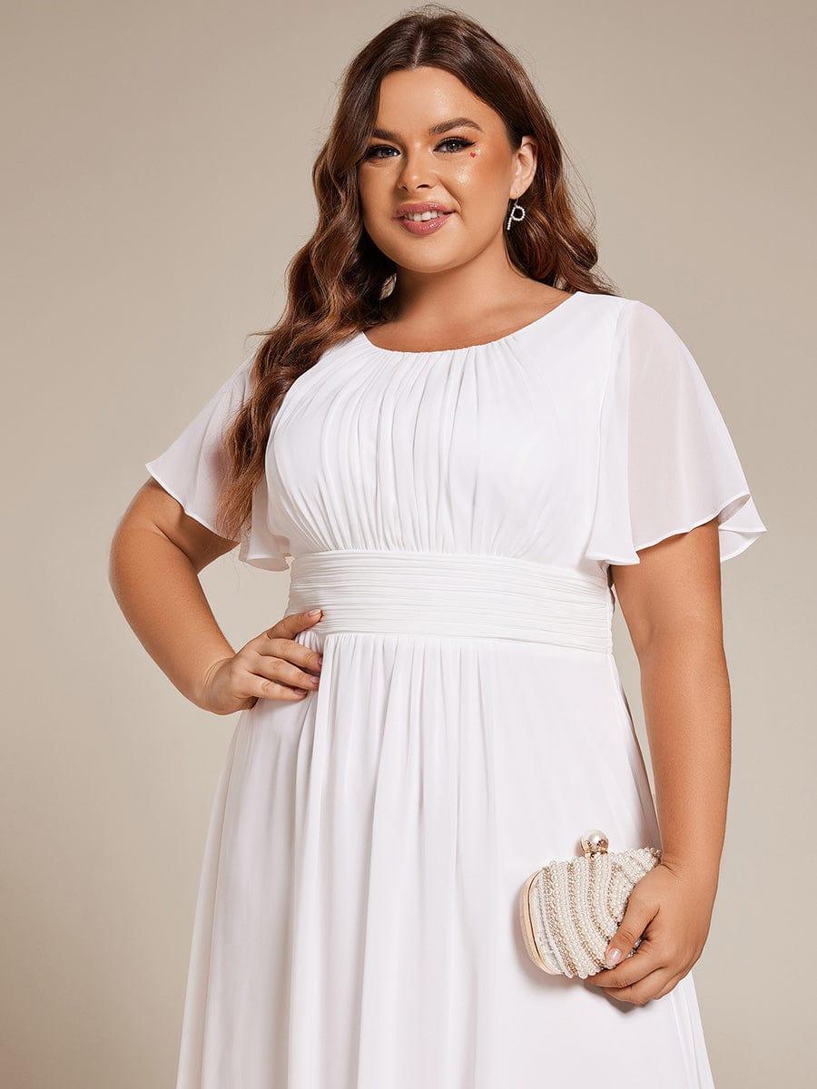 Flowy Chiffon Round Neckline A-Line Knee Length Wedding Guest Dress #color_White