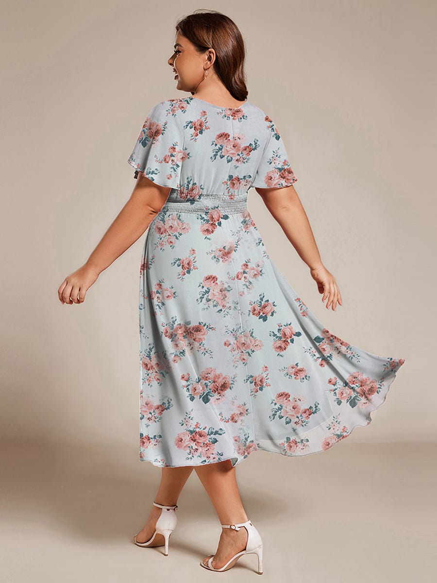 ever EDEN|Flowy Chiffon Round Neckline A-Line Midi Wedding Guest Dress #color_Amber Bloom