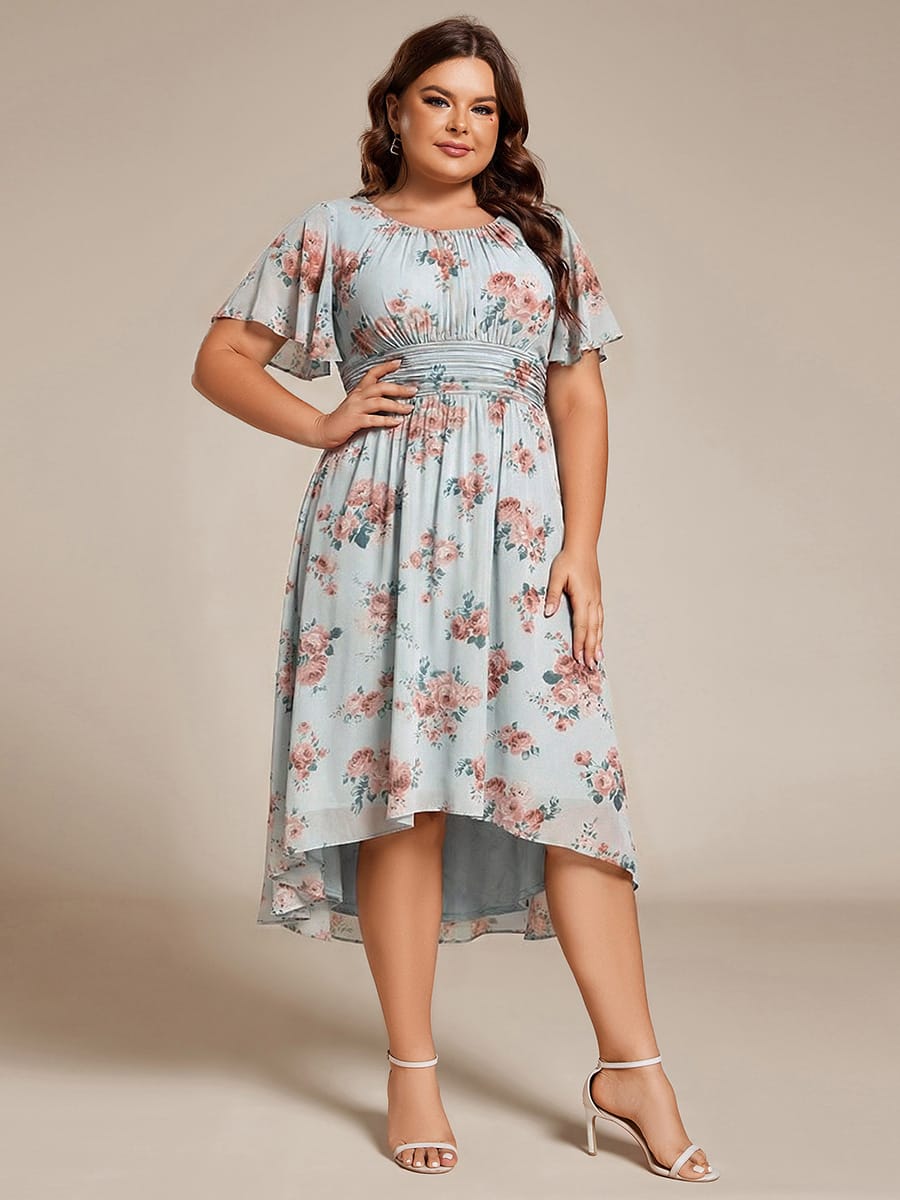 ever EDEN|Flowy Chiffon Round Neckline A-Line Midi Wedding Guest Dress #color_Amber Bloom