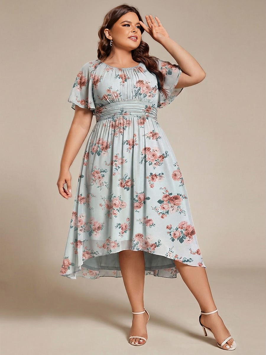 ever EDEN|Flowy Chiffon Round Neckline A-Line Midi Wedding Guest Dress #color_Amber Bloom