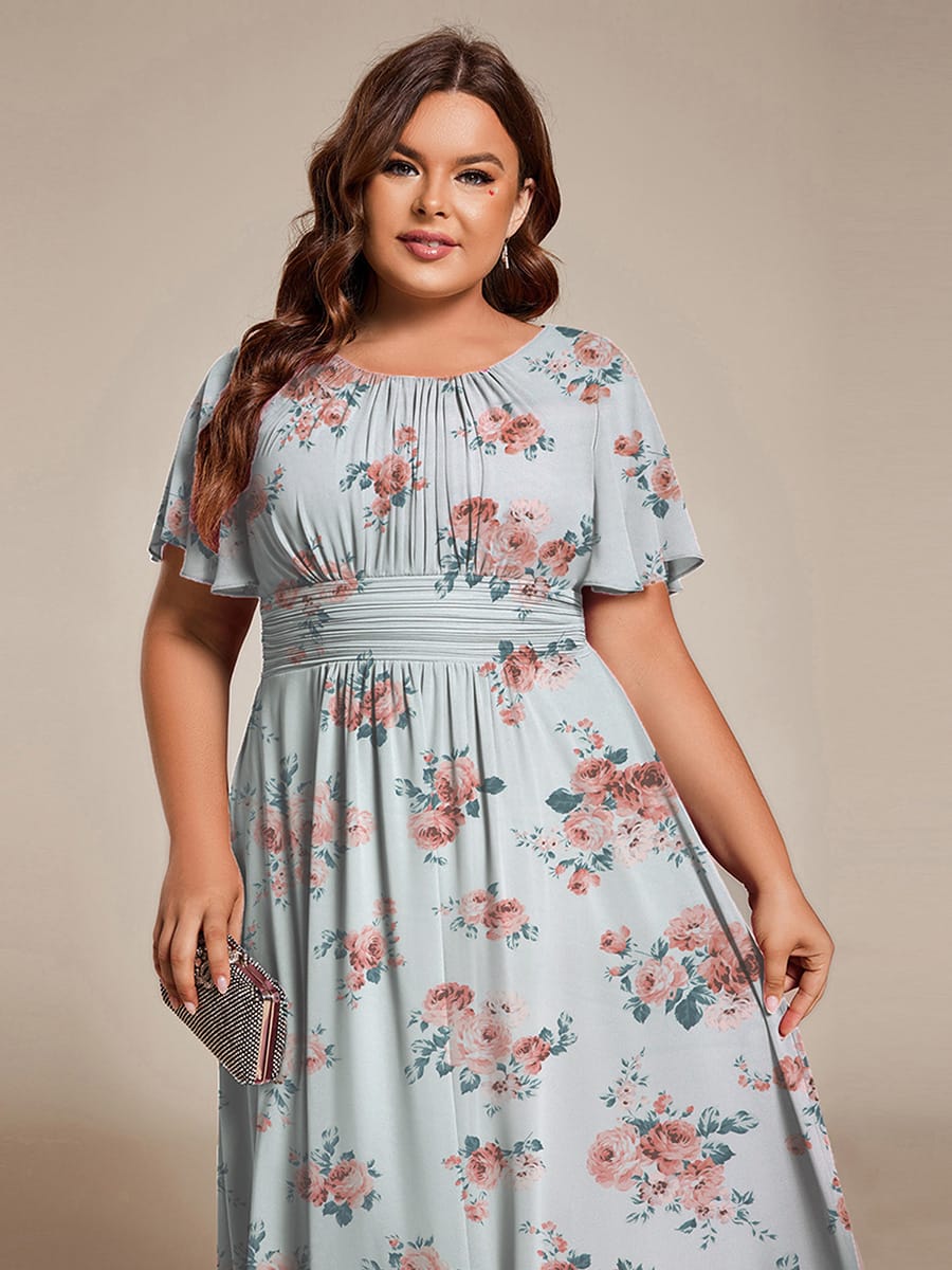 ever EDEN|Flowy Chiffon Round Neckline A-Line Midi Wedding Guest Dress #color_Amber Bloom