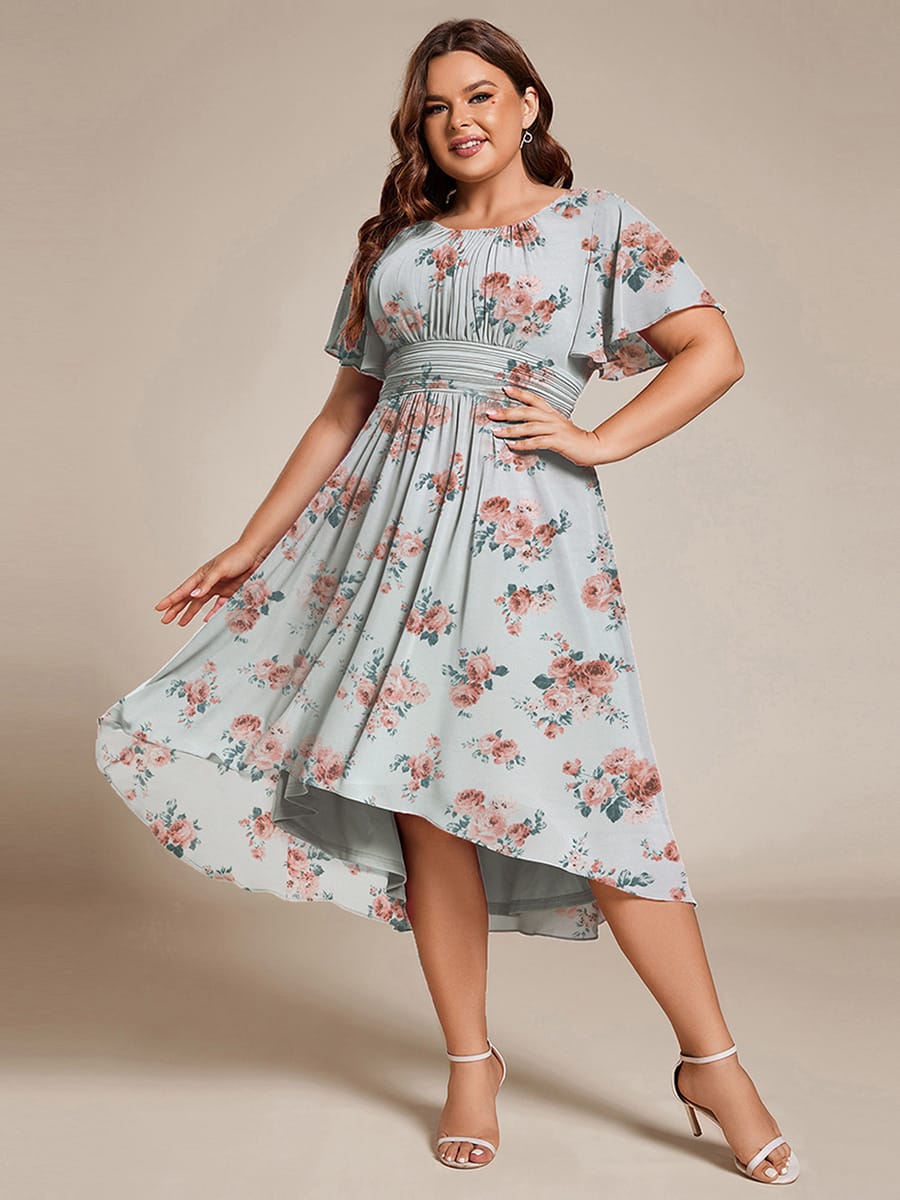 ever EDEN|Flowy Chiffon Round Neckline A-Line Midi Wedding Guest Dress #color_Amber Bloom