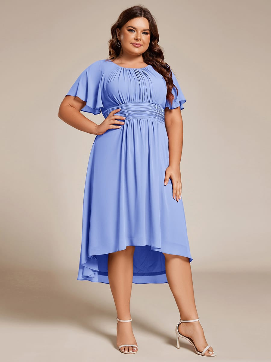 ever EDEN|Flowy Chiffon Round Neckline A-Line Midi Wedding Guest Dress #color_Cornflower Blue