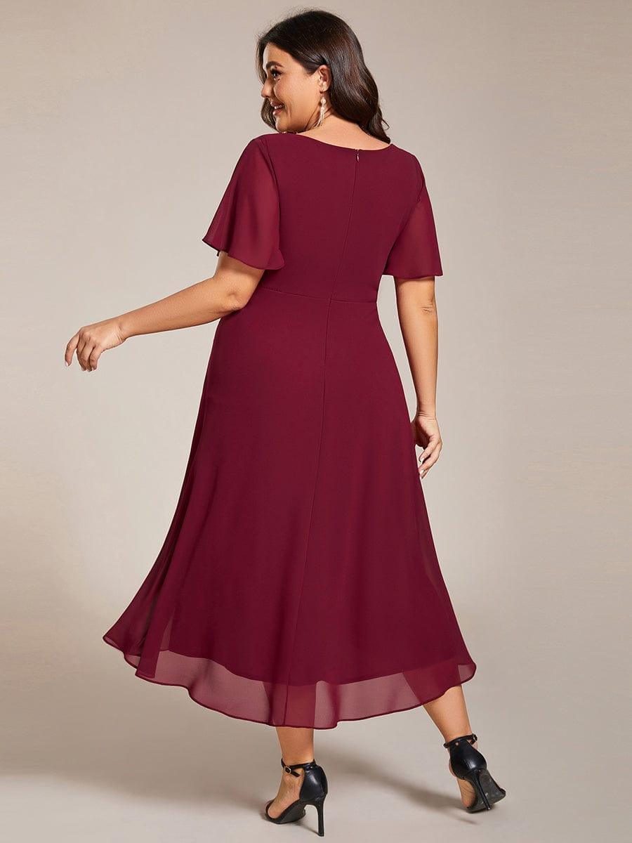 Chiffon Elegance Short Sleeve High-Low Bridesmaid Dress #color_Burgundy