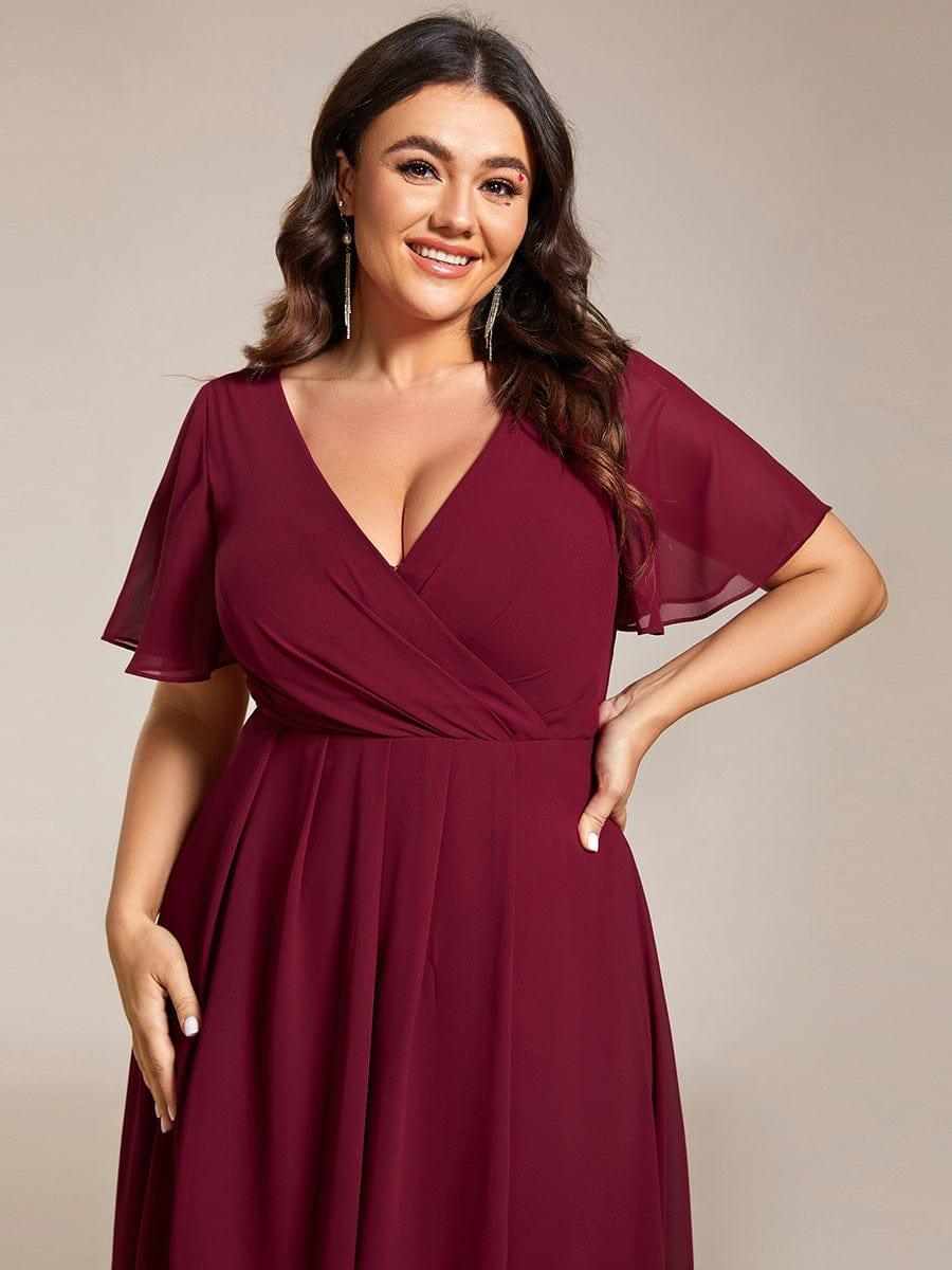 Chiffon Elegance Short Sleeve High-Low Bridesmaid Dress #color_Burgundy