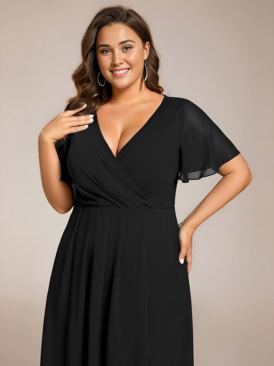 Chiffon Elegance Short Sleeve High-Low Bridesmaid Dress #color_Black