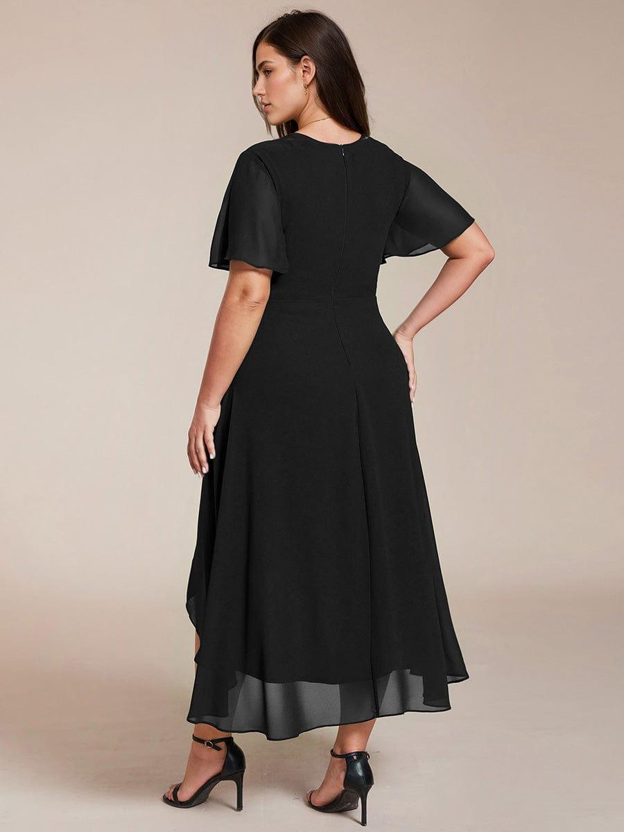 Chiffon Elegance Short Sleeve High-Low Bridesmaid Dress #color_Black