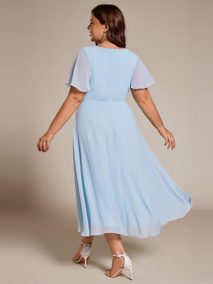 Chiffon Elegance Short Sleeve High-Low Bridesmaid Dress #color_Sky Blue