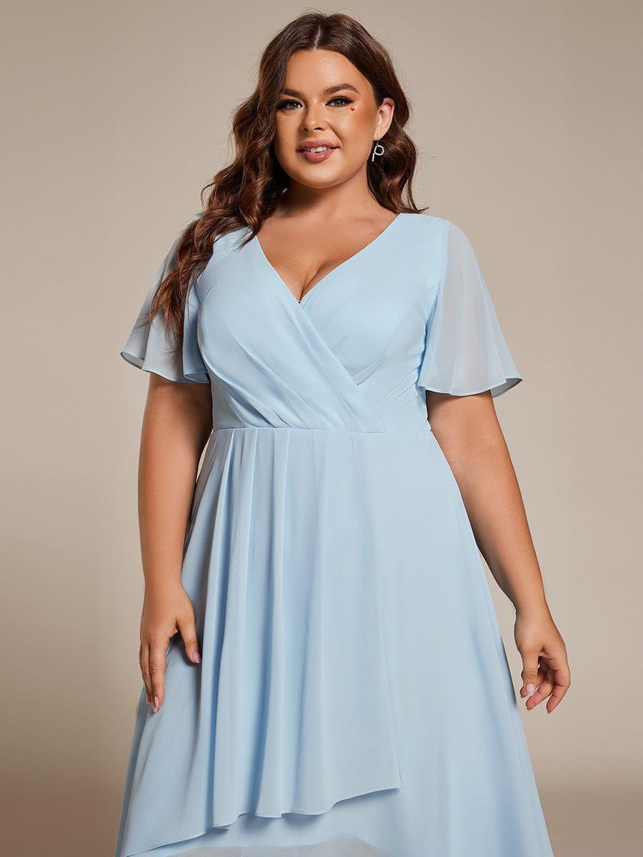Chiffon Elegance Short Sleeve High-Low Wedding Guest Dress #color_Sky Blue