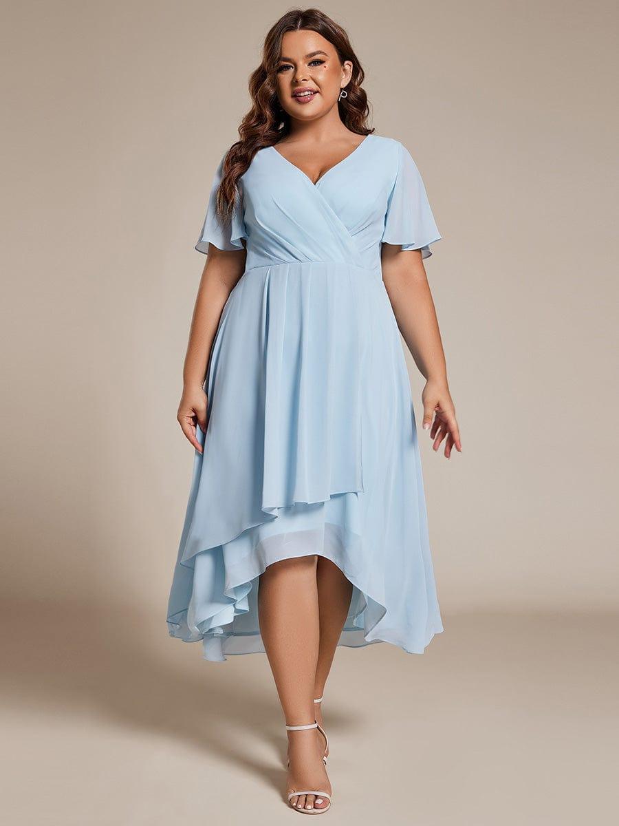 Chiffon Elegance Short Sleeve High-Low Bridesmaid Dress #color_Sky Blue