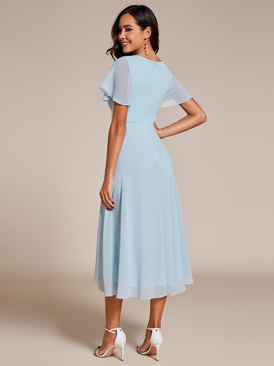 Chiffon Elegance Short Sleeve High-Low Bridesmaid Dress #color_Sky Blue