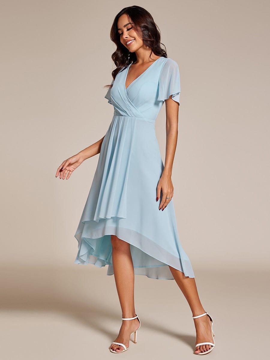 Chiffon Elegance Short Sleeve High-Low Bridesmaid Dress #color_Sky Blue