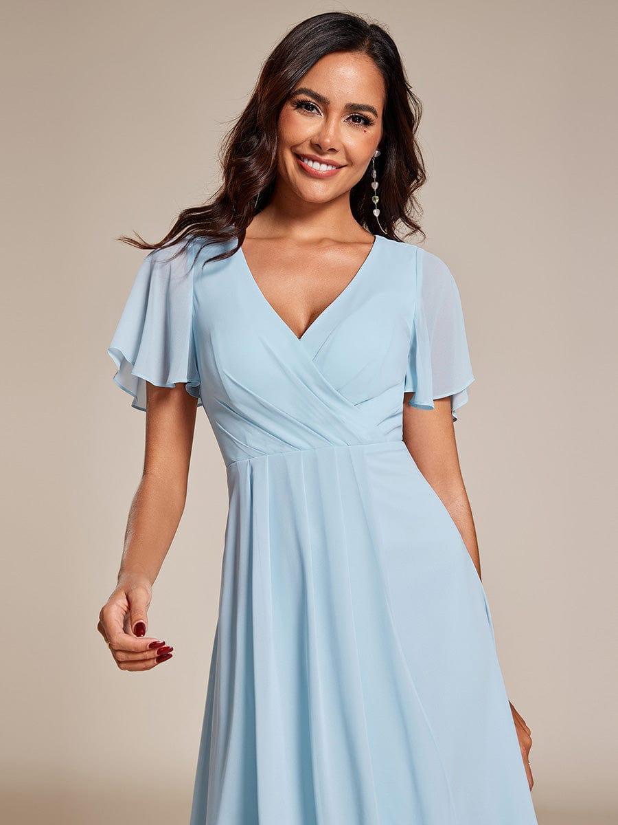 Chiffon Elegance Short Sleeve High-Low Bridesmaid Dress #color_Sky Blue