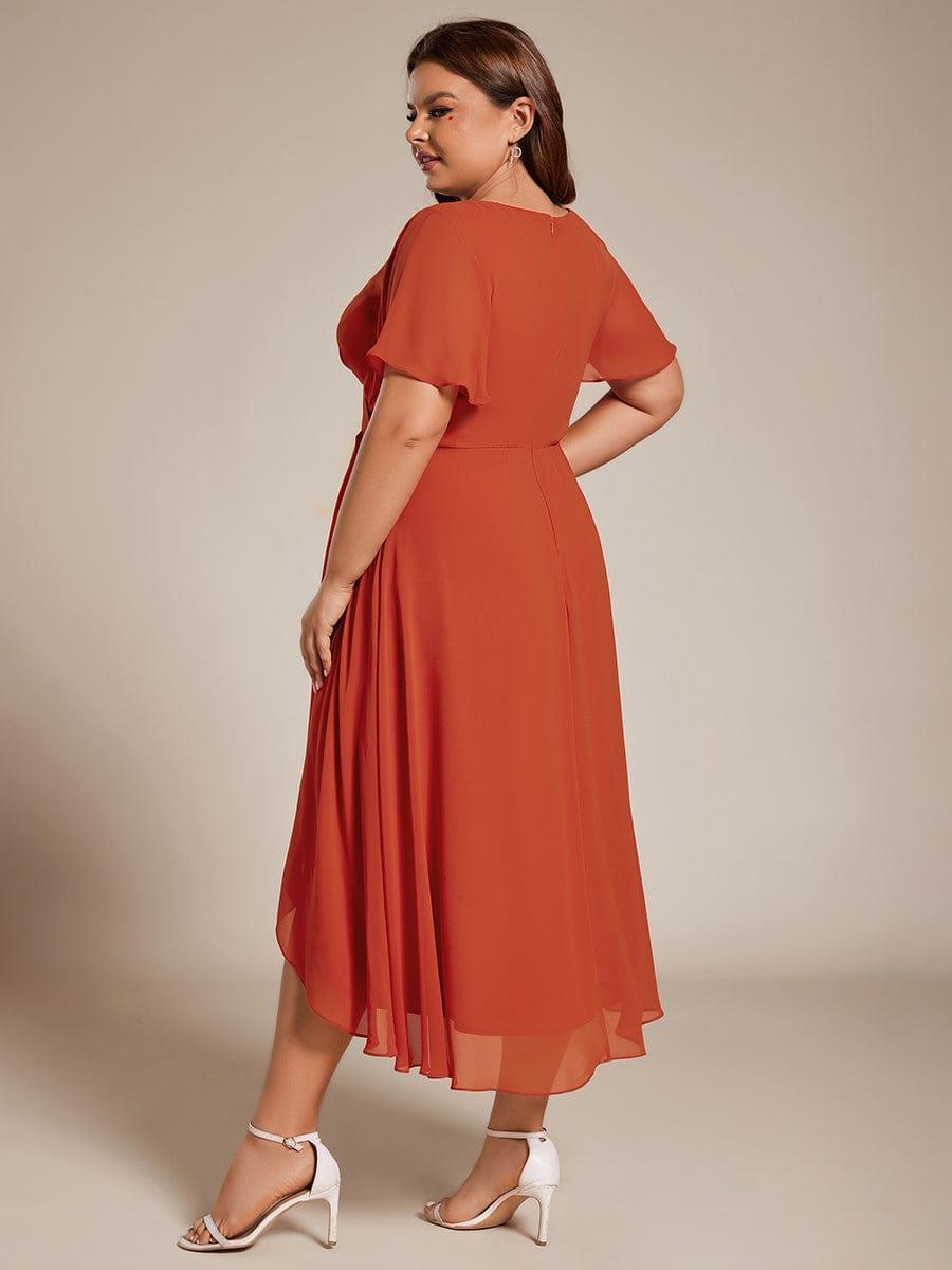 Chiffon Elegance Short Sleeve High-Low Bridesmaid Dress #color_Burnt Orange