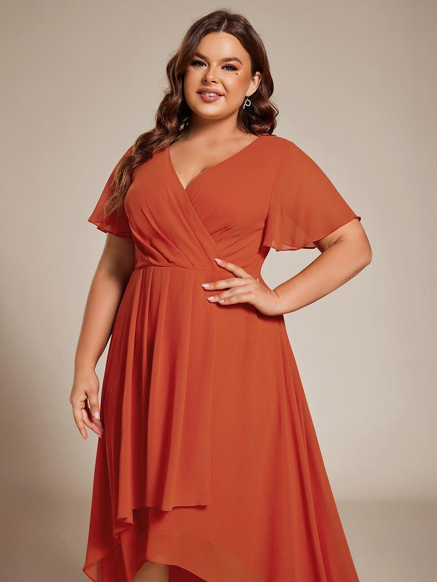 Chiffon Elegance Short Sleeve High-Low Bridesmaid Dress #color_Burnt Orange