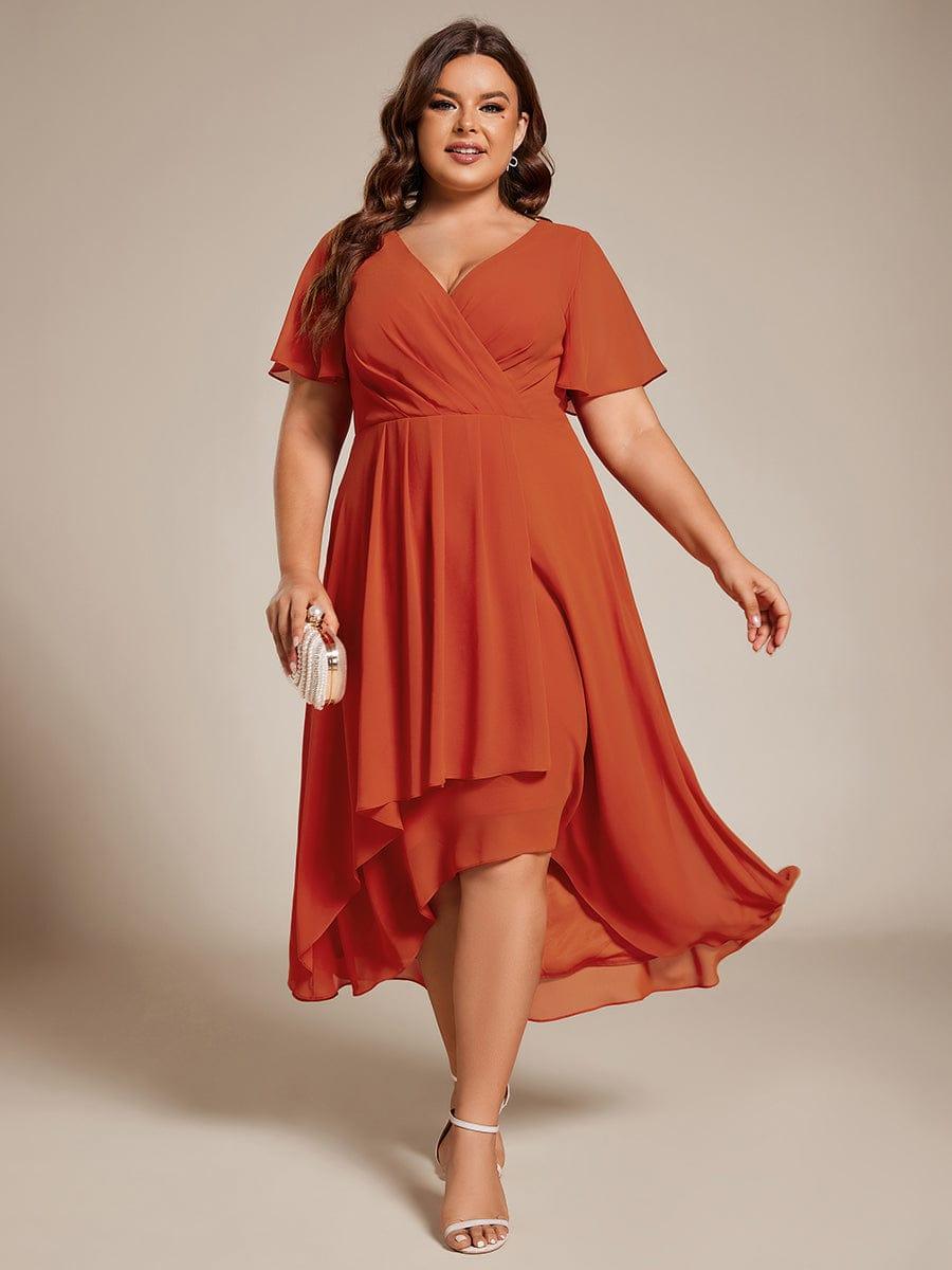 Chiffon Elegance Short Sleeve High-Low Bridesmaid Dress #color_Burnt Orange