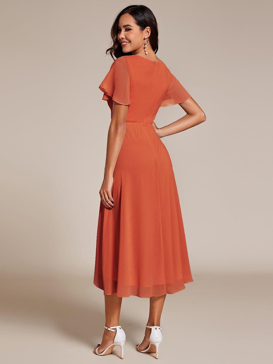 Chiffon Elegance Short Sleeve High-Low Wedding Guest Dress #color_Burnt Orange