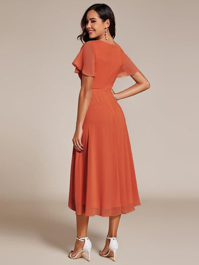 Chiffon Elegance Short Sleeve High-Low Bridesmaid Dress #color_Burnt Orange