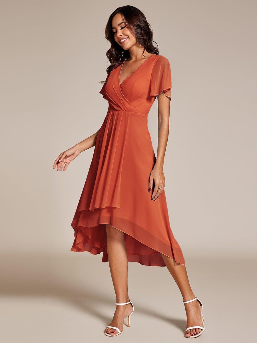 Chiffon Elegance Short Sleeve High-Low Bridesmaid Dress #color_Burnt Orange