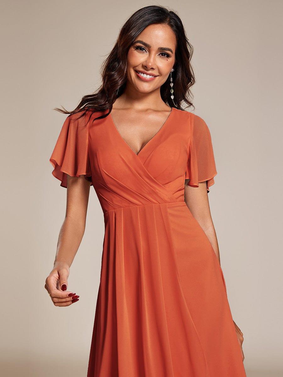 Chiffon Elegance Short Sleeve High-Low Bridesmaid Dress #color_Burnt Orange