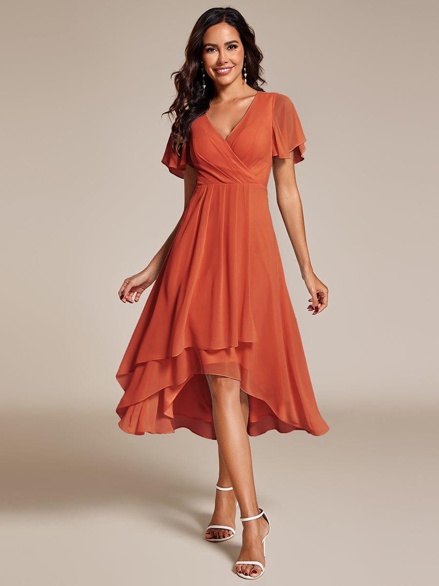 Chiffon Elegance Short Sleeve High-Low Bridesmaid Dress #color_Burnt Orange