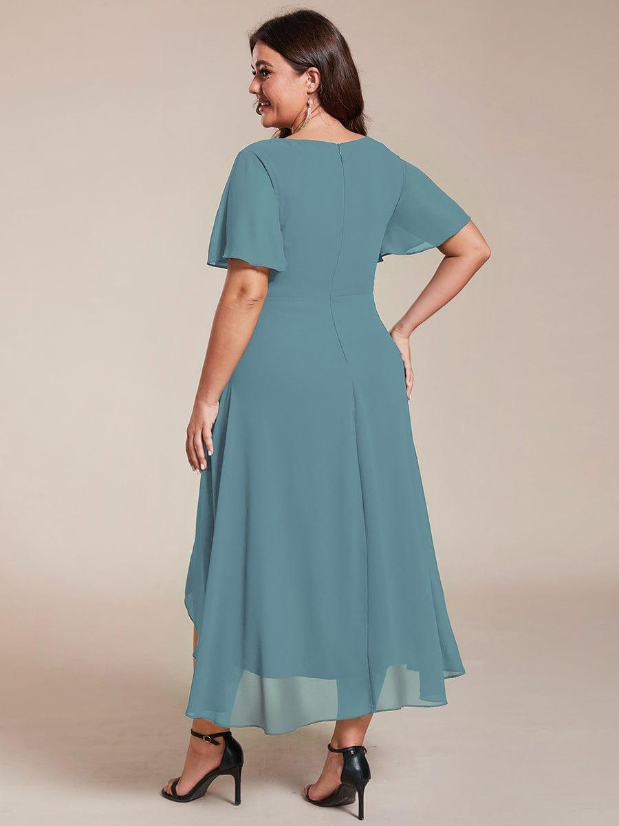 Chiffon Elegance Short Sleeve High-Low Wedding Guest Dress #color_Light Teal