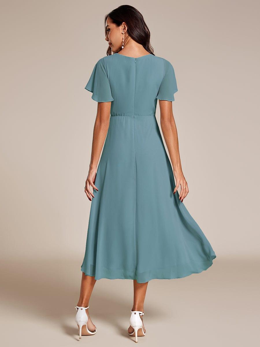Chiffon Elegance Short Sleeve High-Low Wedding Guest Dress #color_Light Teal