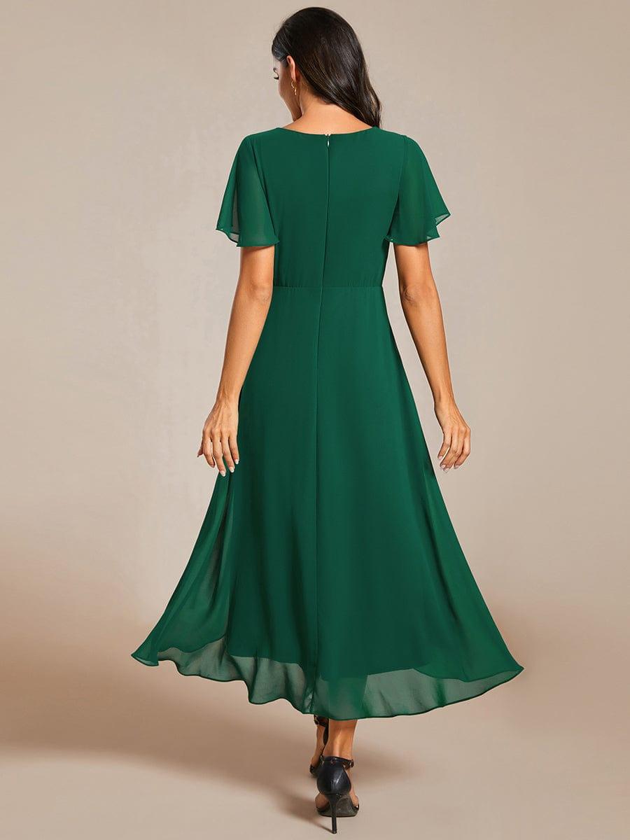 Chiffon Elegance Short Sleeve High-Low Bridesmaid Dress #color_Dark Green