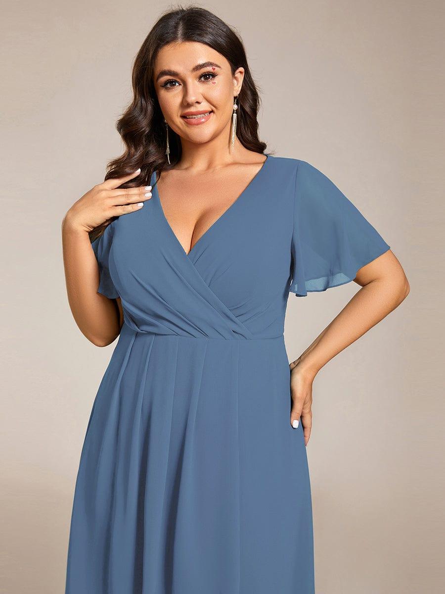Chiffon Elegance Short Sleeve High-Low Wedding Guest Dress #color_Dusty Blue