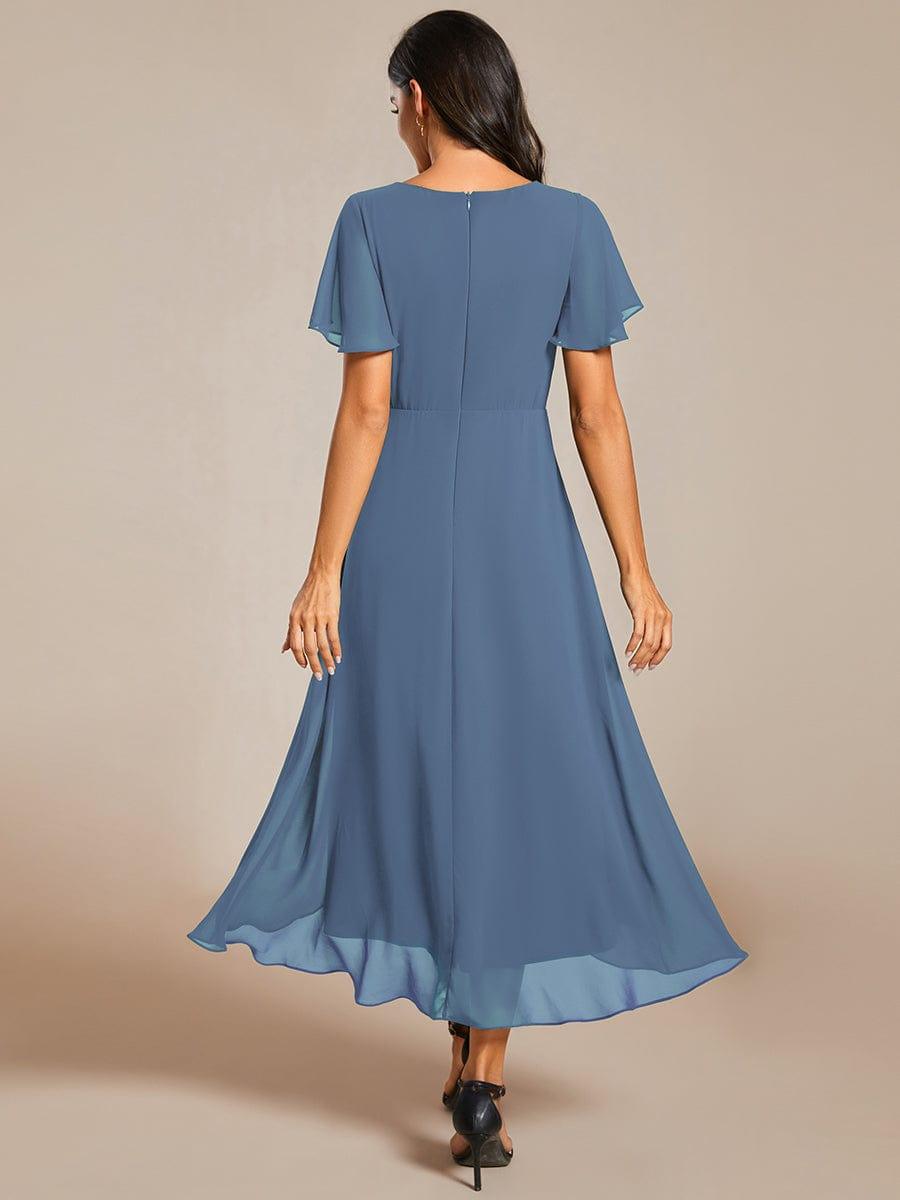 Chiffon Elegance Short Sleeve High-Low Wedding Guest Dress #color_Dusty Blue