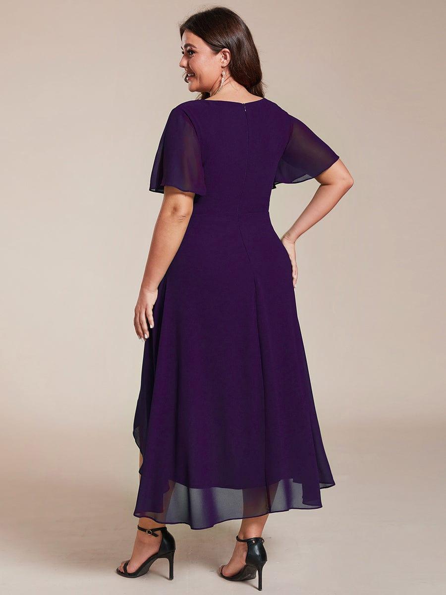 Chiffon Elegance Short Sleeve High-Low Bridesmaid Dress #color_Dark Purple