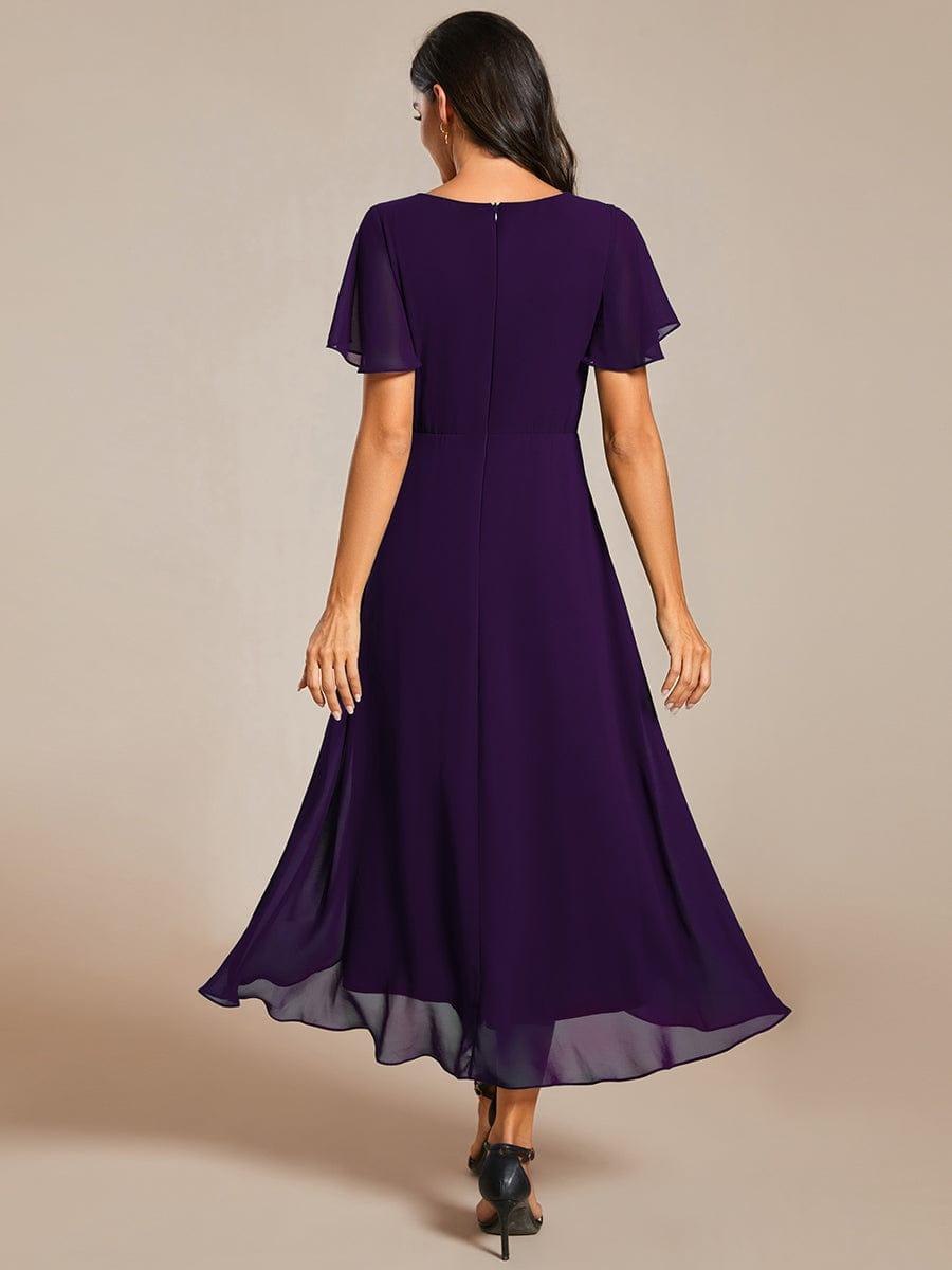 Chiffon Elegance Short Sleeve High-Low Bridesmaid Dress #color_Dark Purple