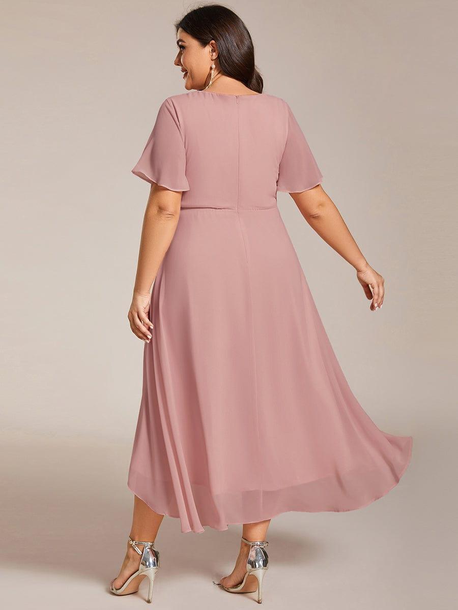 Chiffon Elegance Short Sleeve High-Low Bridesmaid Dress #color_Dusty Rose