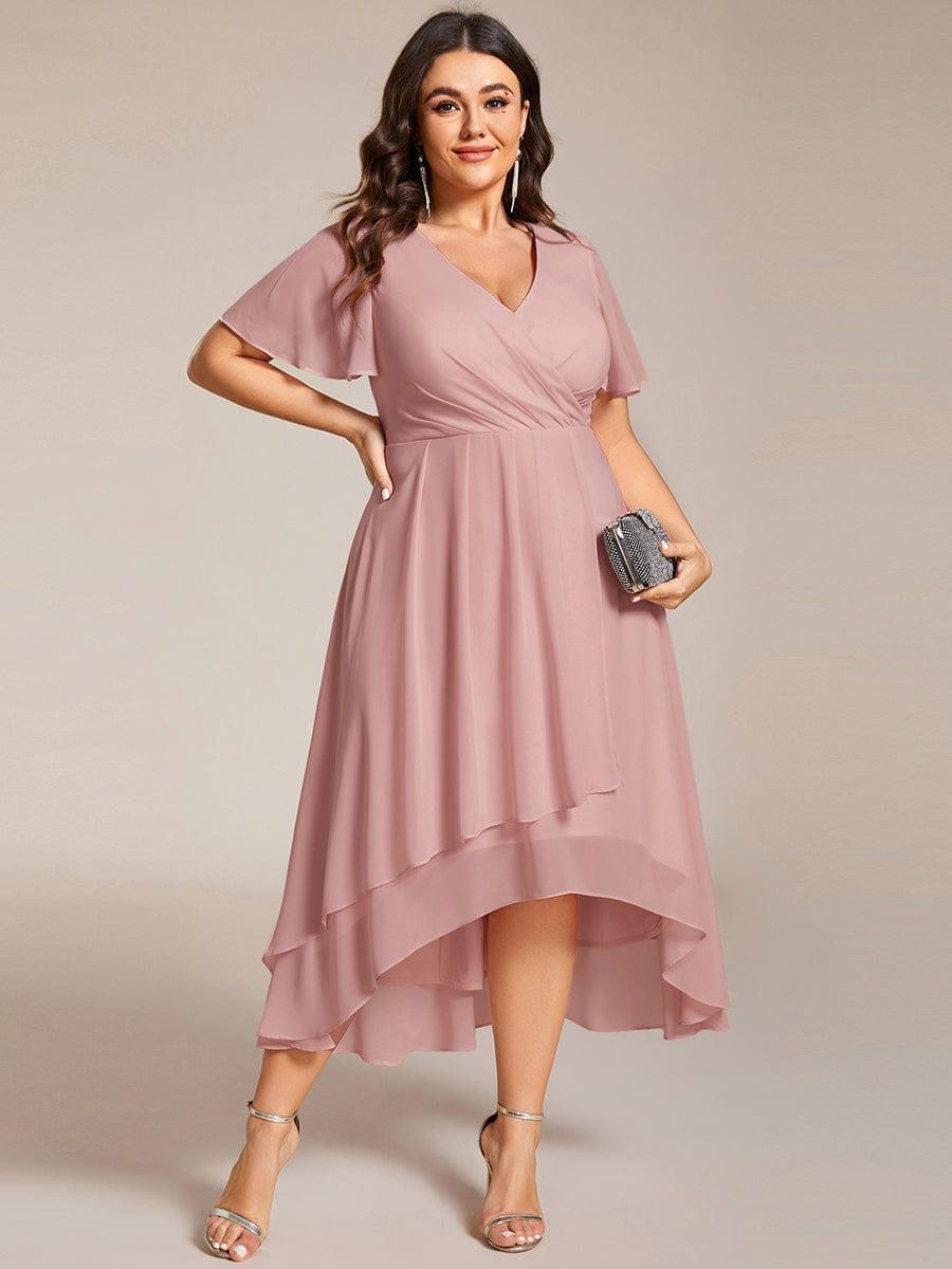 Chiffon Elegance Short Sleeve High-Low Bridesmaid Dress #color_Dusty Rose