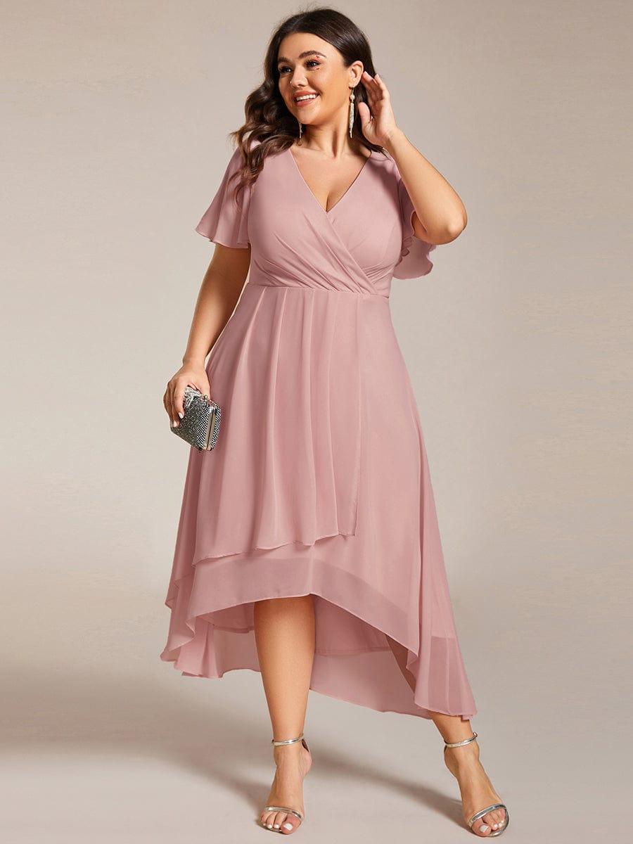 Chiffon Elegance Short Sleeve High-Low Bridesmaid Dress #color_Dusty Rose