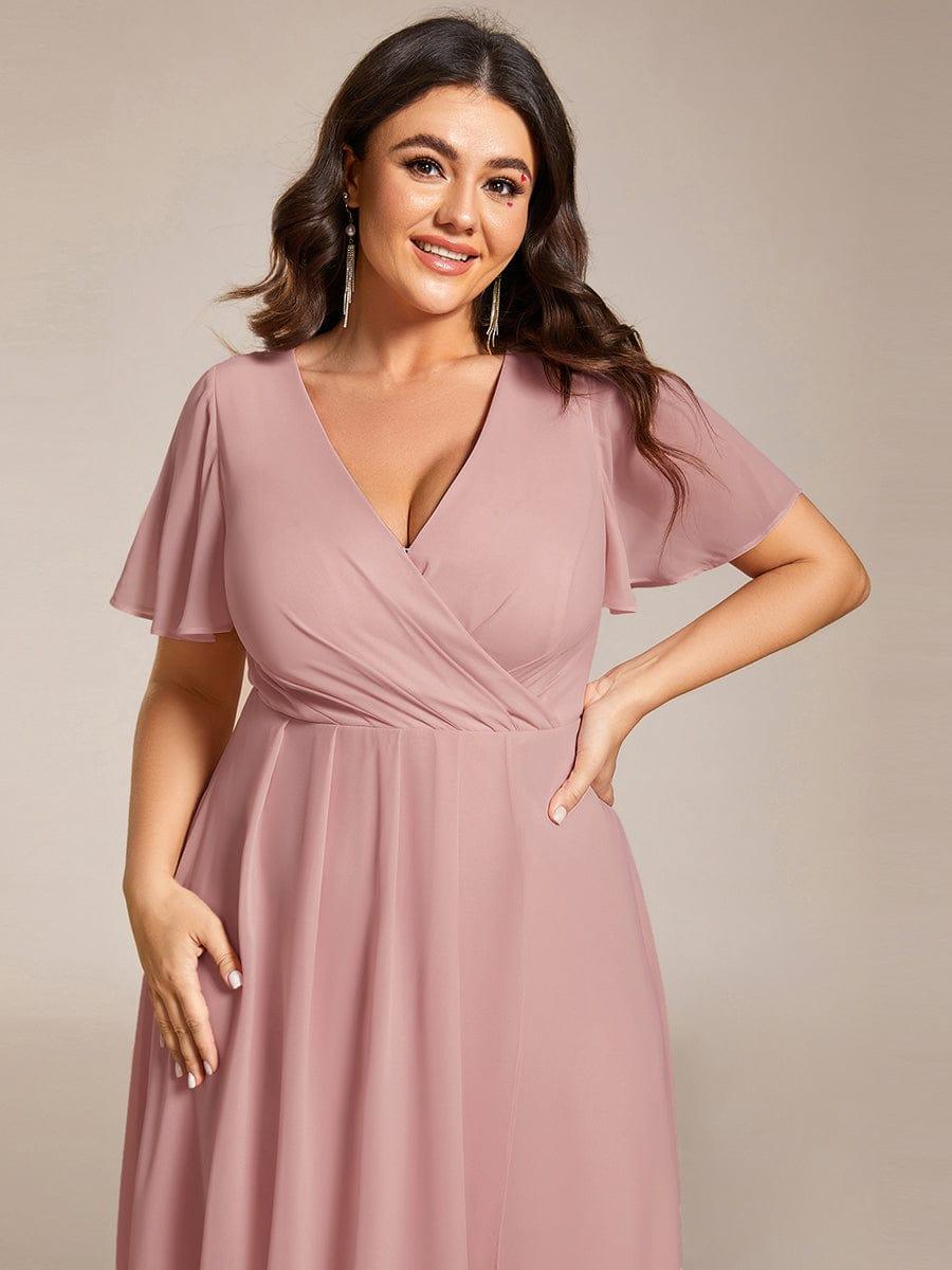 Chiffon Elegance Short Sleeve High-Low Bridesmaid Dress #color_Dusty Rose