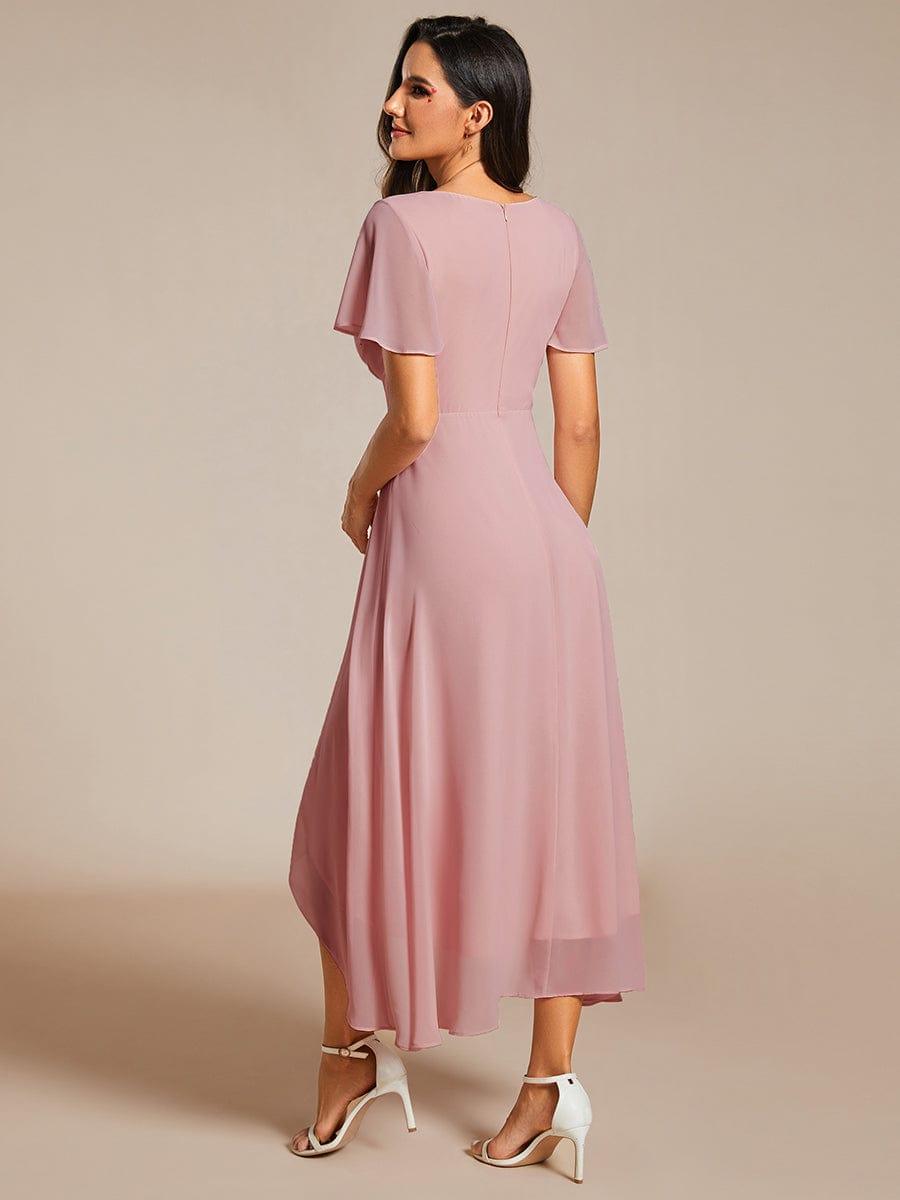Chiffon Elegance Short Sleeve High-Low Bridesmaid Dress #color_Dusty Rose