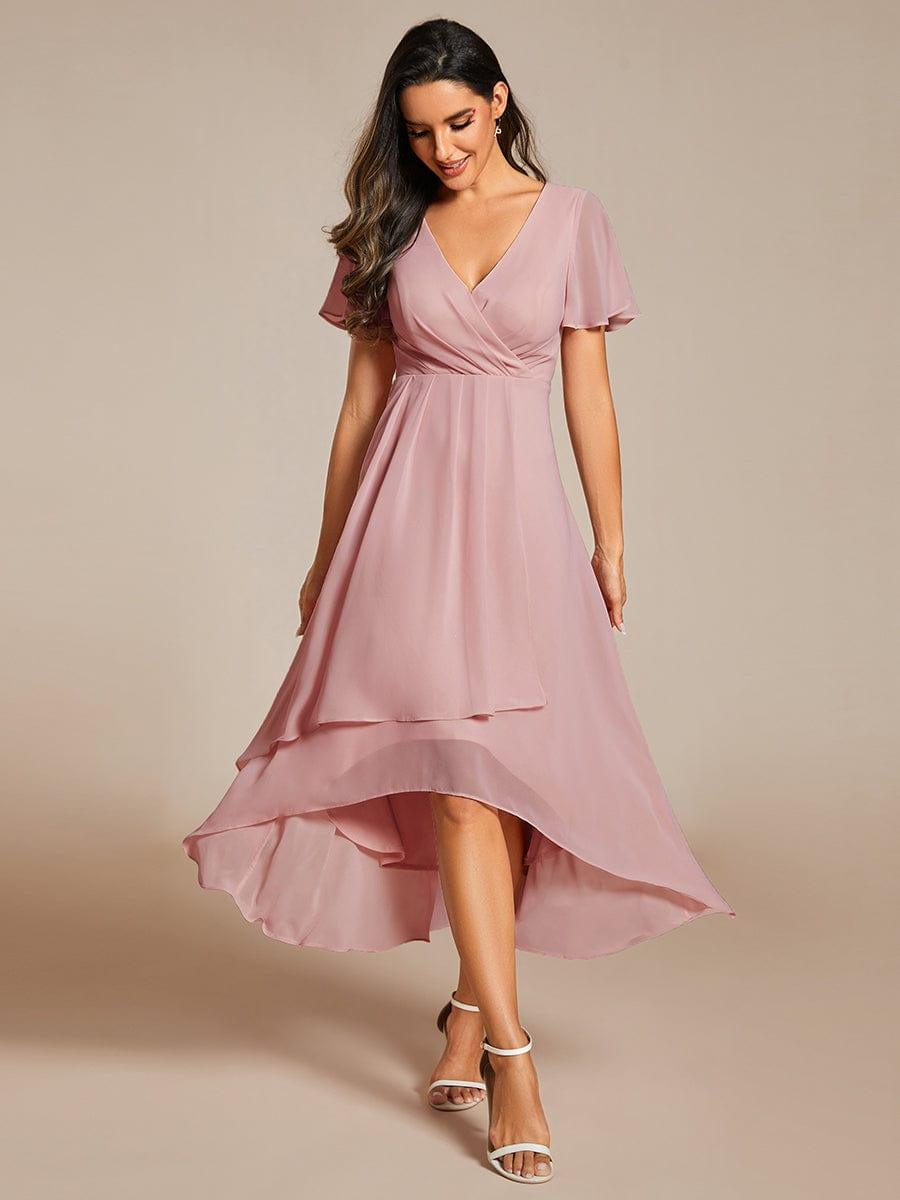 Chiffon Elegance Short Sleeve High-Low Bridesmaid Dress #color_Dusty Rose