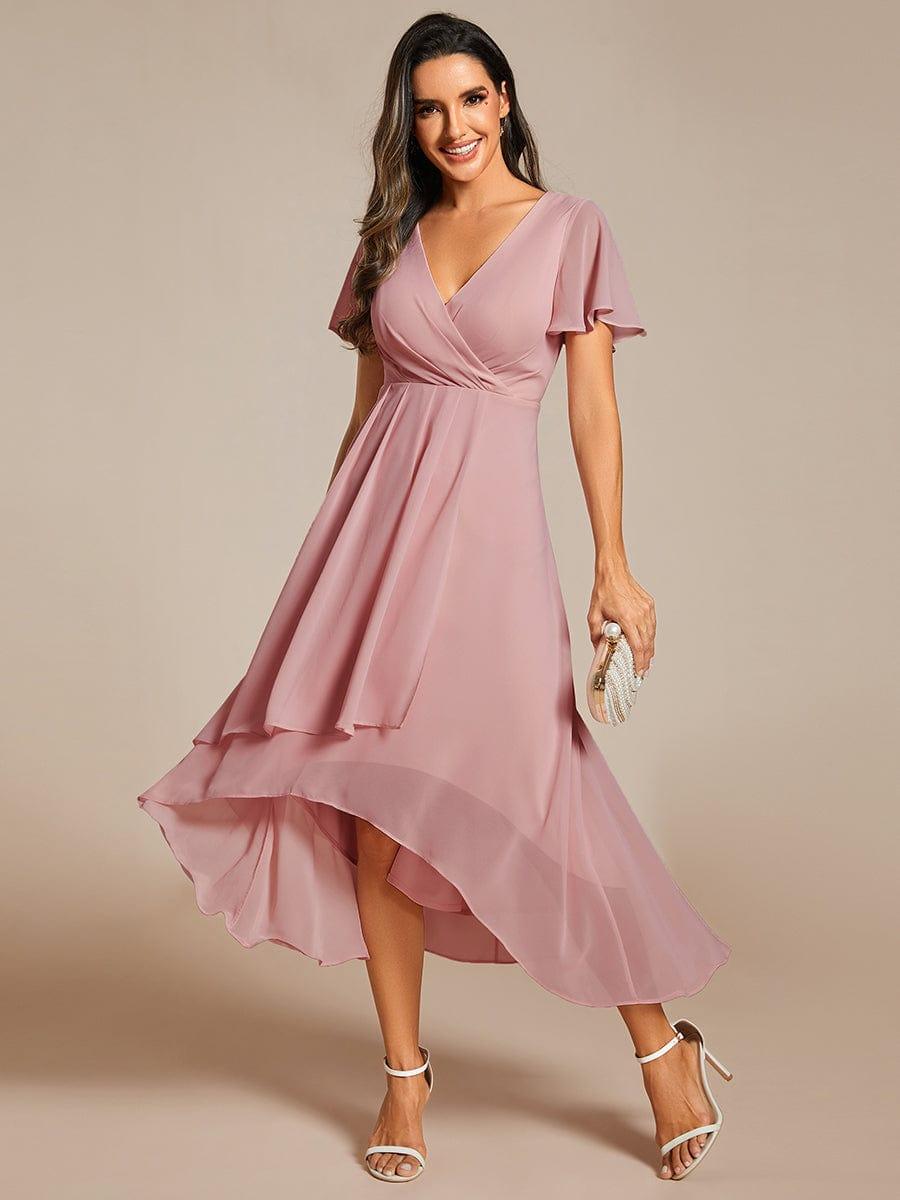 Chiffon Elegance Short Sleeve High-Low Bridesmaid Dress #color_Dusty Rose