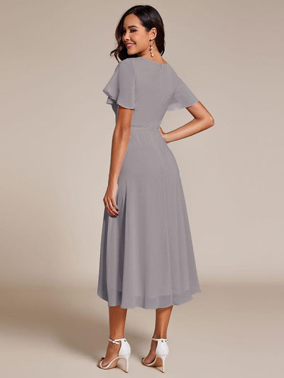 Chiffon Elegance Short Sleeve High-Low Bridesmaid Dress #color_Grey