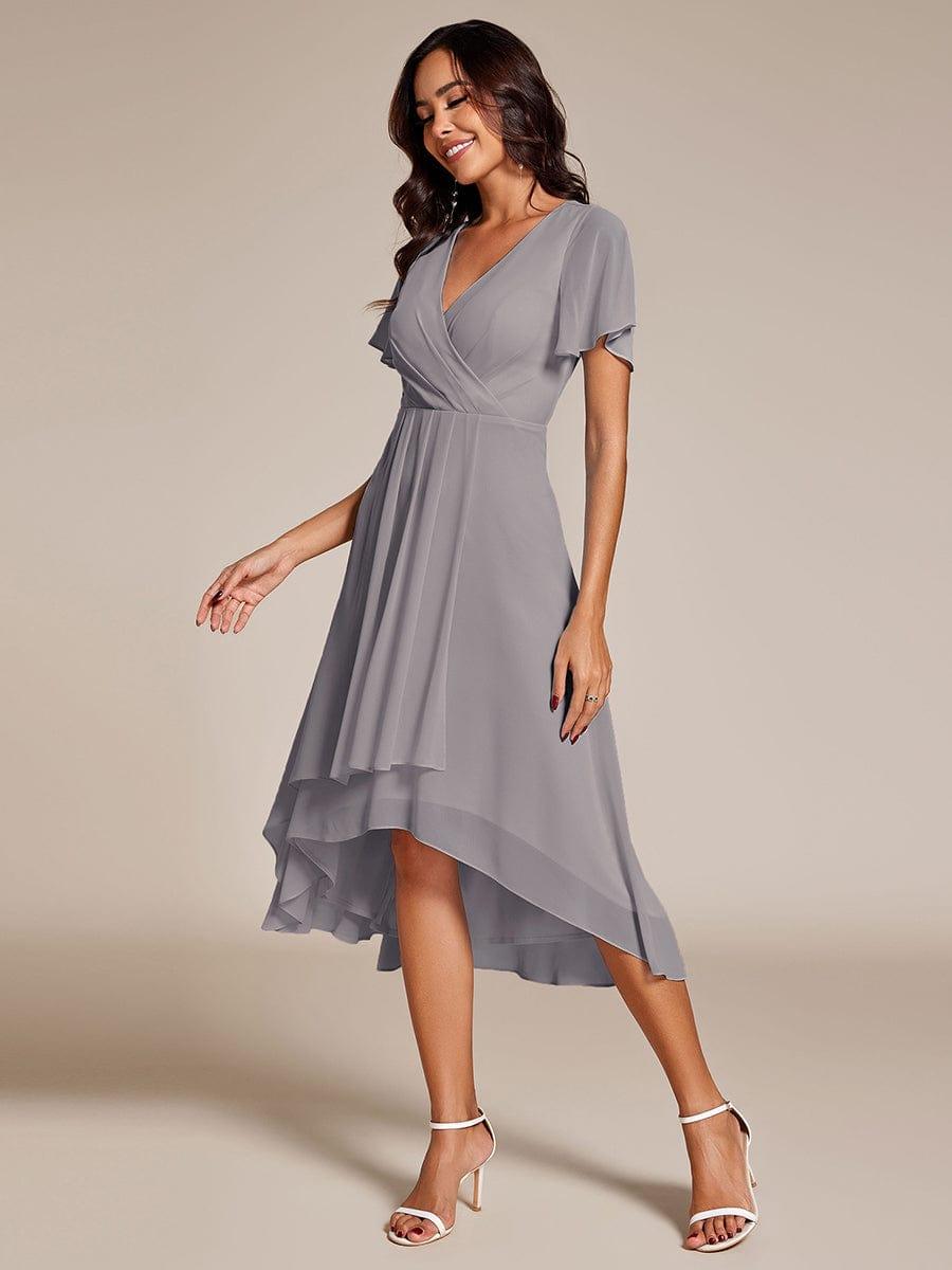 Chiffon Elegance Short Sleeve High-Low Bridesmaid Dress #color_Grey
