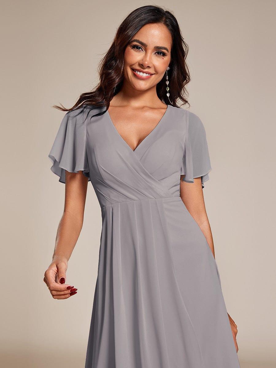 Chiffon Elegance Short Sleeve High-Low Bridesmaid Dress #color_Grey