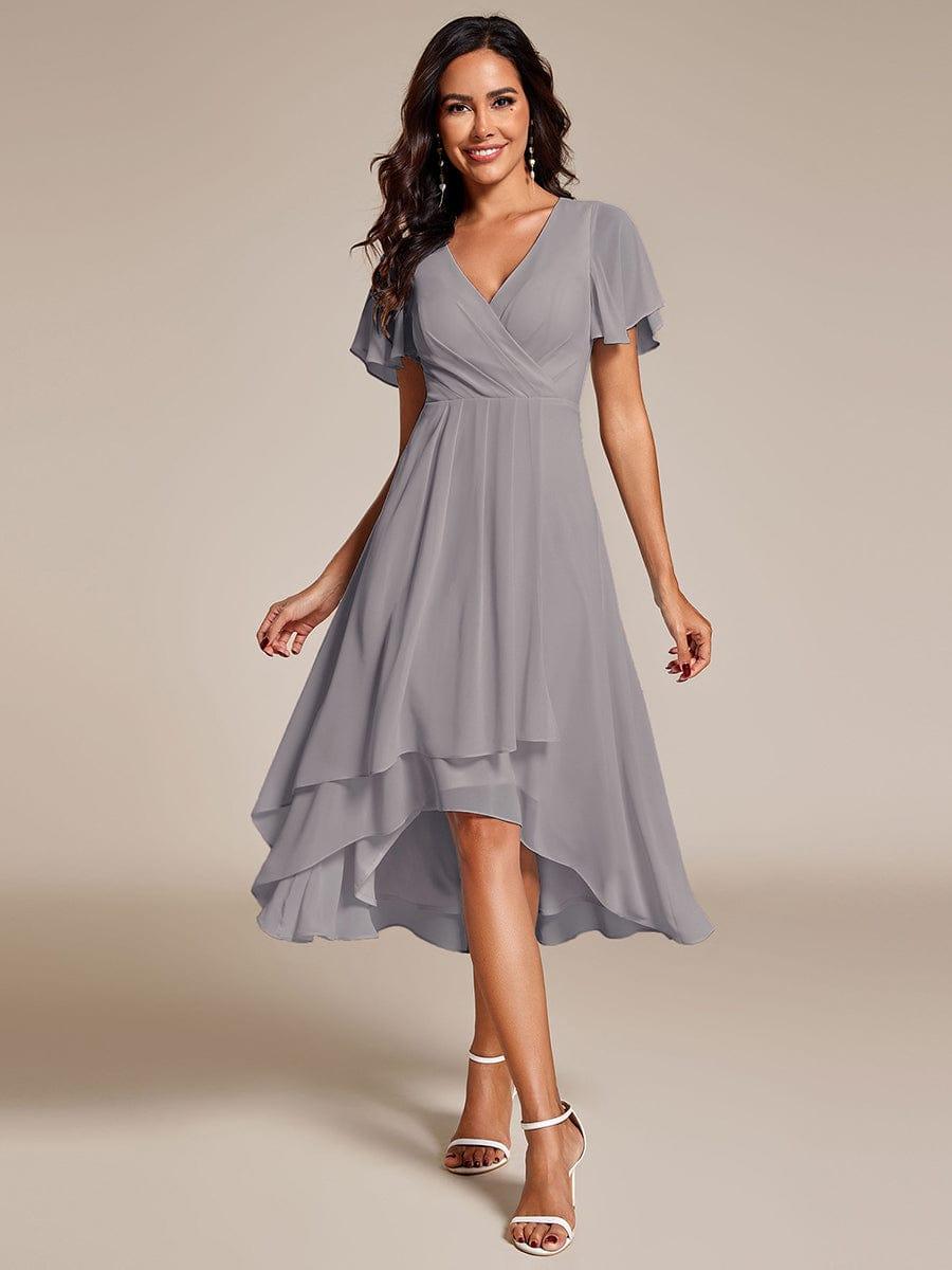 Chiffon Elegance Short Sleeve High-Low Bridesmaid Dress #color_Grey
