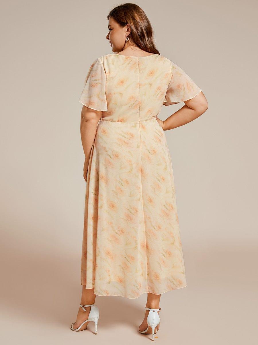 Floral Chiffon Elegance Short Sleeve High-Low Wedding Guest Dress #color_Golden Roses