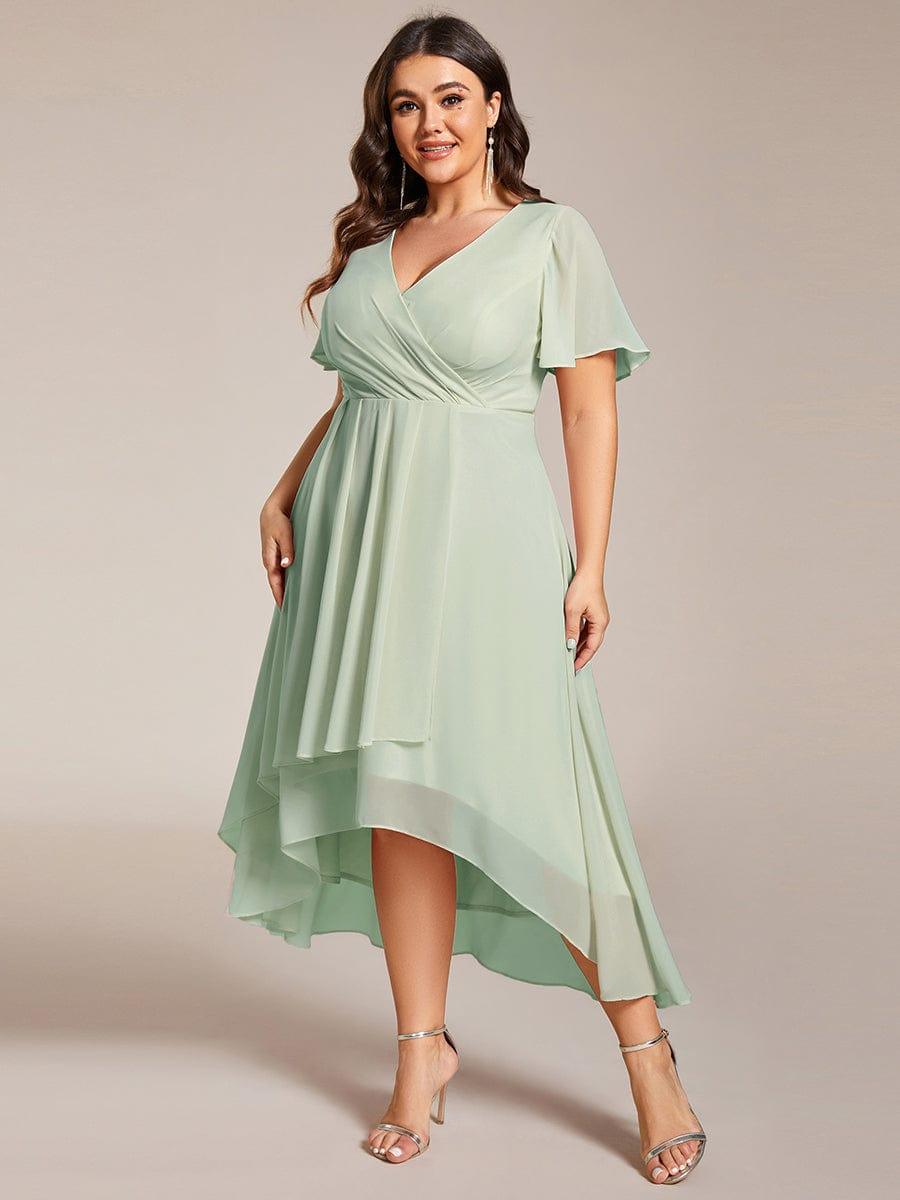Chiffon Elegance Short Sleeve High-Low Bridesmaid Dress #color_Mint Green