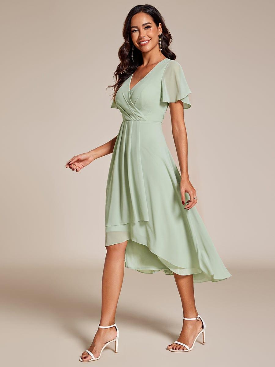 Chiffon Elegance Short Sleeve High-Low Bridesmaid Dress #color_Mint Green