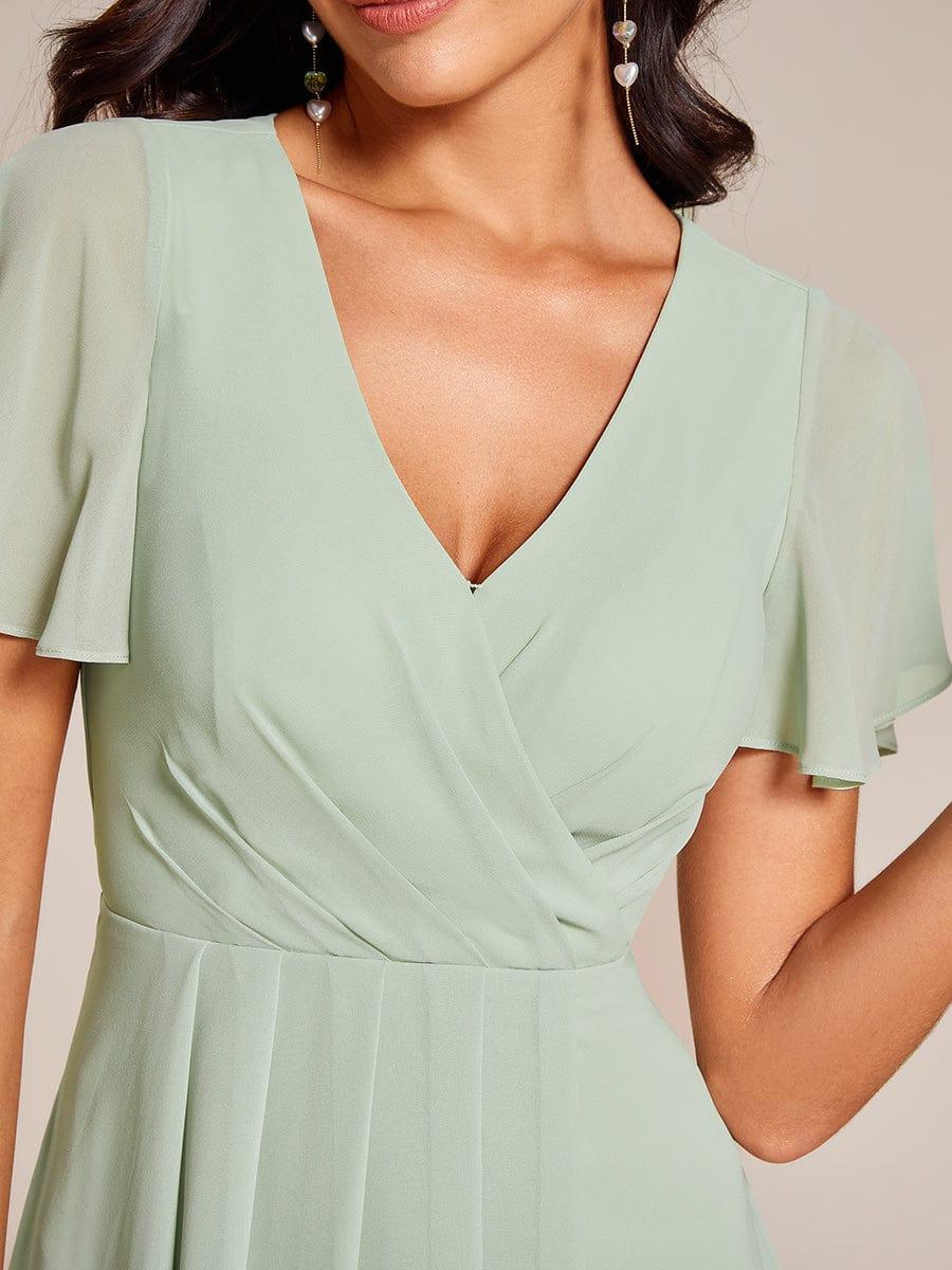 Chiffon Elegance Short Sleeve High-Low Wedding Guest Dress #color_Mint Green