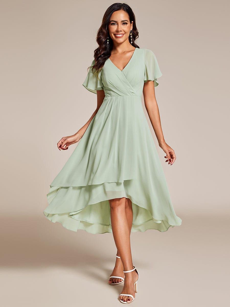 Chiffon Elegance Short Sleeve High-Low Bridesmaid Dress #color_Mint Green