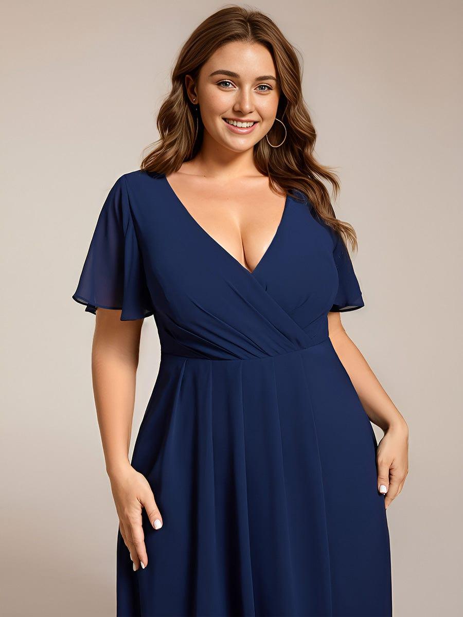 Chiffon Elegance Short Sleeve High-Low Bridesmaid Dress #color_Navy Blue